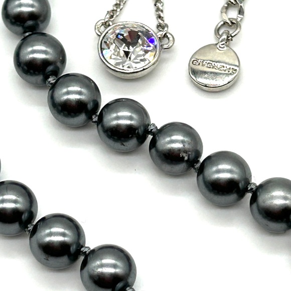 Givenchy Necklace ~Bundle of 2~ Gun Metal Gray Pearls Cubic Zirconia CZ on Chain - Picture 6 of 10